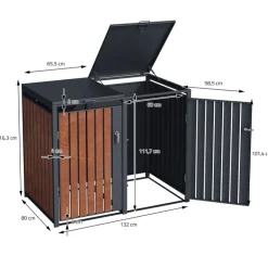 Mülltonnenbox 4er bis 240L 264x80x116,3 cm aus Stahl in Rostoptik ML-Design