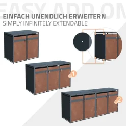 Mülltonnenbox 4er bis 240L 264x80x116,3 cm aus Stahl in Rostoptik ML-Design