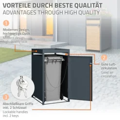 Mülltonnenbox mit Pflanzdach 1er bis 240L 68x80x124 cm aus Stahl in Lärchenoptik ML-Design