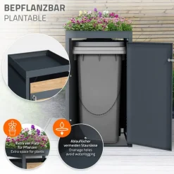 Mülltonnenbox mit Pflanzdach 1er bis 240L 68x80x124 cm aus Stahl in Lärchenoptik ML-Design