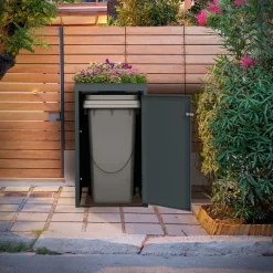 Mülltonnenbox mit Pflanzdach 1er bis 240L 68x80x124 cm aus Stahl in Lärchenoptik ML-Design