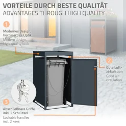 Mülltonnenbox mit Pflanzdach 1er bis 240L 68x80x124 cm aus Stahl in Rostoptik ML-Design