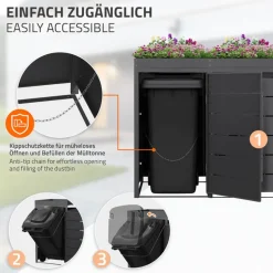 Mülltonnenbox mit Pflanzdach 2er bis 240 Liter 132x80x124 cm aus Stahl in Anthrazit ML-Design