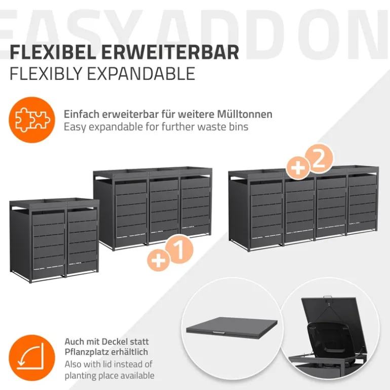 Mülltonnenbox mit Pflanzdach 2er bis 240 Liter 132x80x124 cm aus Stahl in Anthrazit ML-Design