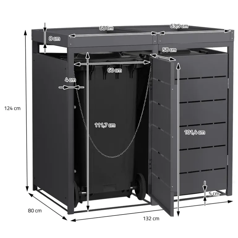 Mülltonnenbox mit Pflanzdach 2er bis 240 Liter 132x80x124 cm aus Stahl in Anthrazit ML-Design