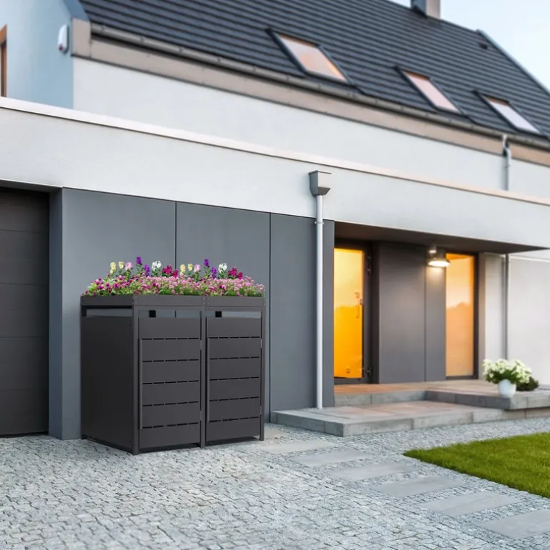 Mülltonnenbox mit Pflanzdach 2er bis 240 Liter 132x80x124 cm aus Stahl in Anthrazit ML-Design