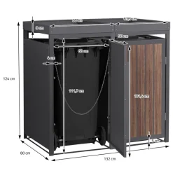 Mülltonnenbox mit Pflanzdach 2er bis 240 Liter 132x80x124 cm aus Stahl in Anthrazit-Eiche dunkel ML-Design