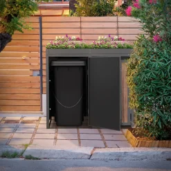 Mülltonnenbox mit Pflanzdach 2er bis 240 Liter 132x80x124 cm aus Stahl in Anthrazit-Eiche dunkel ML-Design