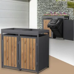Mülltonnenbox mit Pflanzdach 2er bis 240 Liter 132x80x124 cm aus Stahl in Anthrazit-Holzoptik ML-Design
