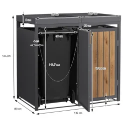 Mülltonnenbox mit Pflanzdach 2er bis 240 Liter 132x80x124 cm aus Stahl in Anthrazit-Holzoptik ML-Design