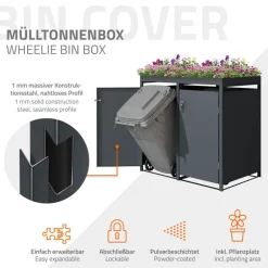 Mülltonnenbox mit Pflanzdach 2er bis 240L 132x80x124 cm aus Stahl in Anthrazit ML-Design