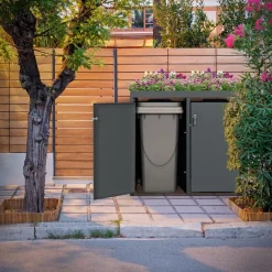 Mülltonnenbox mit Pflanzdach 2er bis 240L 132x80x124 cm aus Stahl in Anthrazit ML-Design