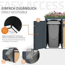 Mülltonnenbox mit Pflanzdach 2er bis 240L 132x80x124 cm aus Stahl in Lärchenoptik ML-Design