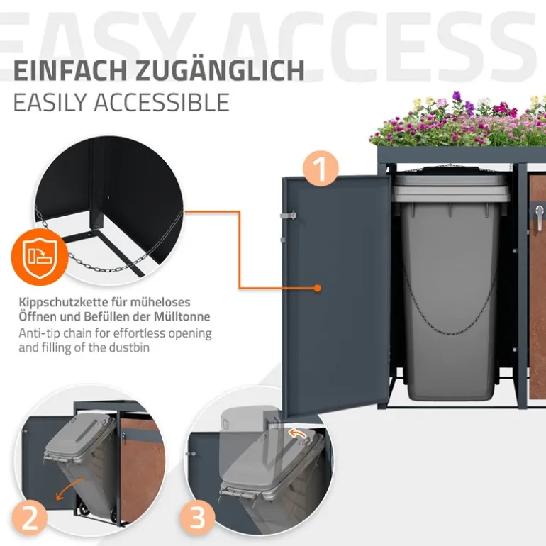 Mülltonnenbox mit Pflanzdach 2er bis 240L 132x80x124 cm aus Stahl in Rostoptik ML-Design