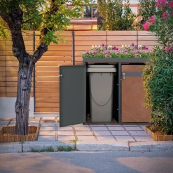 Mülltonnenbox mit Pflanzdach 2er bis 240L 132x80x124 cm aus Stahl in Rostoptik ML-Design