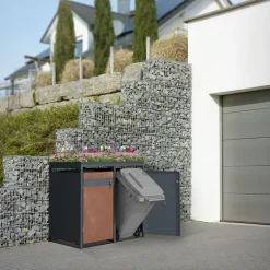 Mülltonnenbox mit Pflanzdach 2er bis 240L 132x80x124 cm aus Stahl in Rostoptik ML-Design