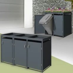 Mülltonnenbox mit Pflanzdach 3er bis 240L 200x80x124 cm aus Stahl in Anthrazit ML-Design