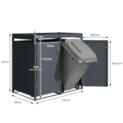 Mülltonnenbox mit Pflanzdach 3er bis 240L 200x80x124 cm aus Stahl in Anthrazit ML-Design