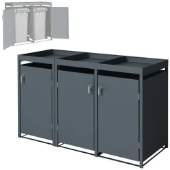 Mülltonnenbox mit Pflanzdach 3er bis 240L 200x80x124 cm aus Stahl in Anthrazit ML-Design