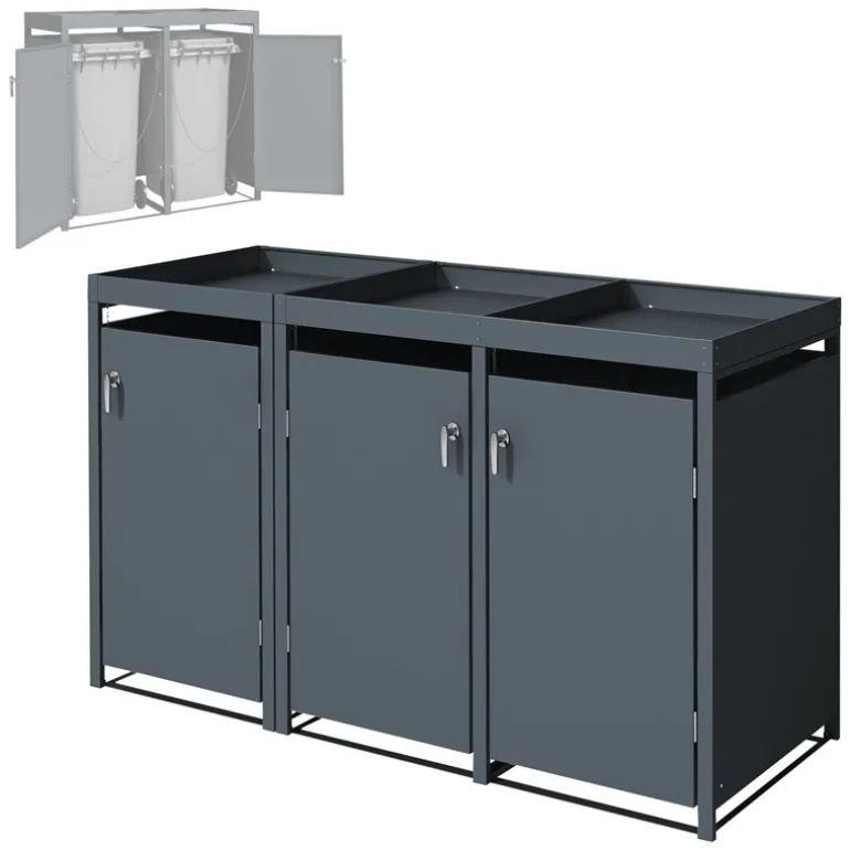 Mülltonnenbox mit Pflanzdach 3er bis 240L 200x80x124 cm aus Stahl in Anthrazit ML-Design