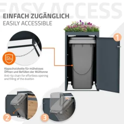 Mülltonnenbox mit Pflanzdach 3er bis 240L 200x80x124 cm aus Stahl in Eichenoptik ML-Design