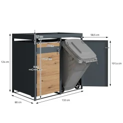 Mülltonnenbox mit Pflanzdach 3er bis 240L 200x80x124 cm aus Stahl in Eichenoptik ML-Design