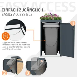 Mülltonnenbox mit Pflanzdach 3er bis 240L 200x80x124 cm aus Stahl in Lärchenoptik ML-Design
