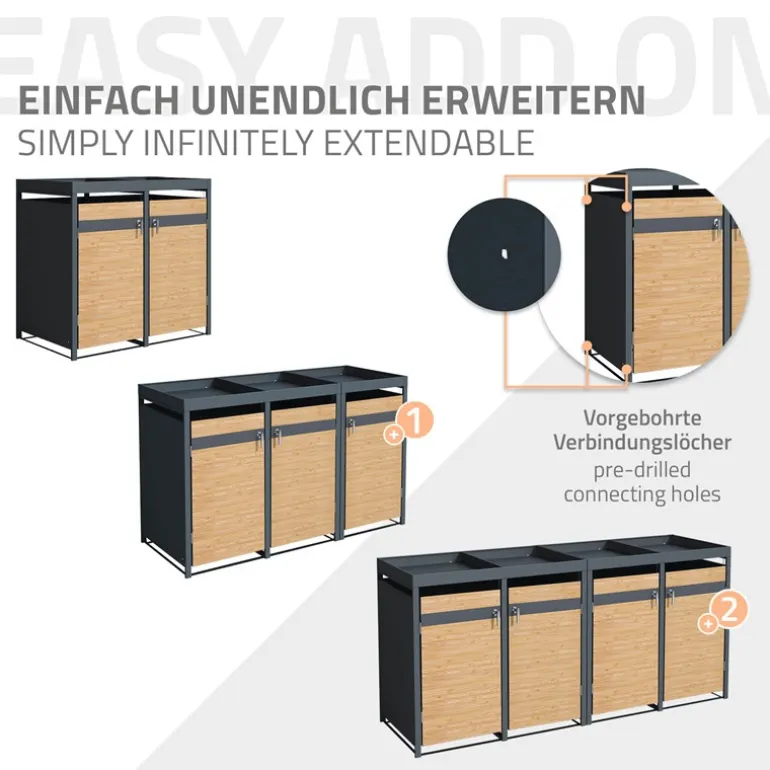 Mülltonnenbox mit Pflanzdach 3er bis 240L 200x80x124 cm aus Stahl in Lärchenoptik ML-Design