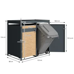 Mülltonnenbox mit Pflanzdach 3er bis 240L 200x80x124 cm aus Stahl in Lärchenoptik ML-Design