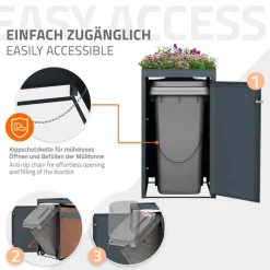 Mülltonnenbox mit Pflanzdach 3er bis 240L 200x80x124 cm aus Stahl in Rostoptik ML-Design