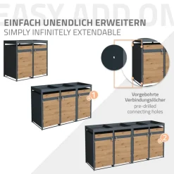 Mülltonnenbox mit Pflanzdach 4er bis 240L 264x80x124 cm aus Stahl in Eichenoptik ML-Design