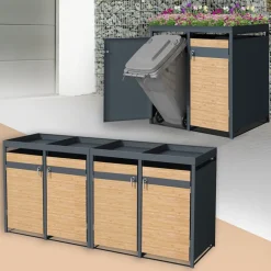 Mülltonnenbox mit Pflanzdach 4er bis 240L 264x80x124 cm aus Stahl in Lärchenoptik ML-Design