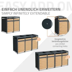 Mülltonnenbox mit Pflanzdach 4er bis 240L 264x80x124 cm aus Stahl in Lärchenoptik ML-Design