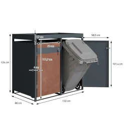 Mülltonnenbox mit Pflanzdach 4er bis 240L 264x80x124 cm aus Stahl in Rostoptik ML-Design
