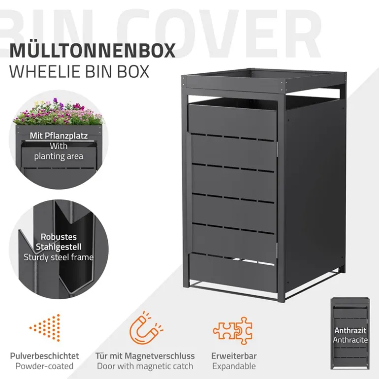 Mülltonnenbox mit Pflanzdach 1er bis 240 Liter 68x80x124 cm aus Stahl in Anthrazit ML-Design