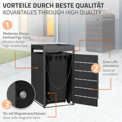 Mülltonnenbox mit Pflanzdach 1er bis 240 Liter 68x80x124 cm aus Stahl in Anthrazit ML-Design