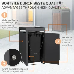 Mülltonnenbox mit Pflanzdach 1er bis 240 Liter 68x80x124 cm aus Stahl in Anthrazit-Eiche dunkel ML-Design