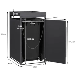 Mülltonnenbox mit Pflanzdach 1er bis 240 Liter 68x80x124 cm aus Stahl in Anthrazit-Eiche dunkel ML-Design