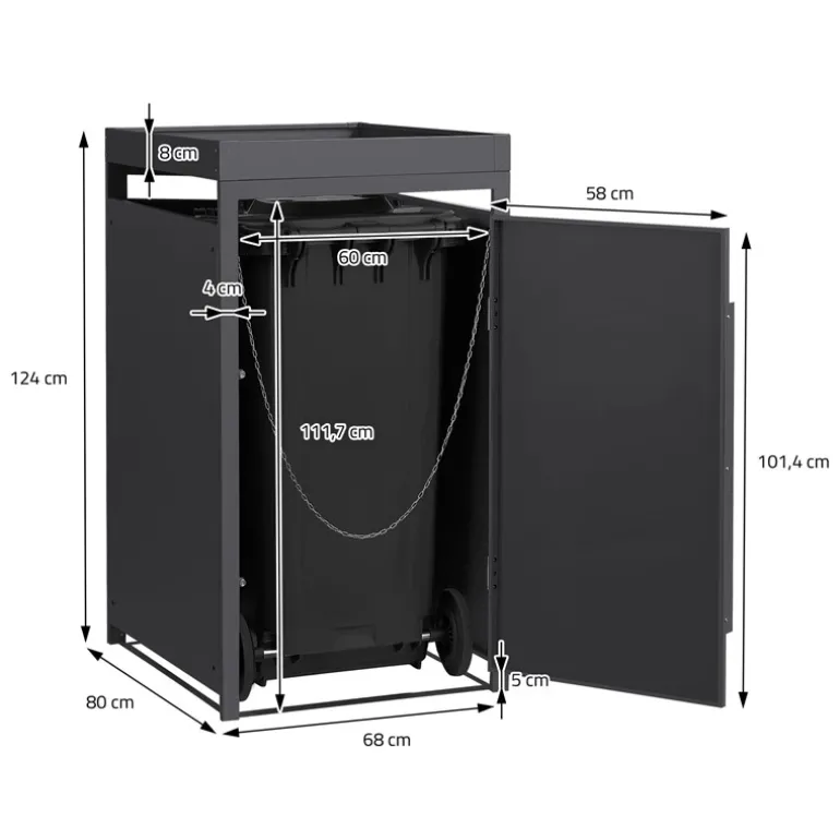 Mülltonnenbox mit Pflanzdach 1er bis 240 Liter 68x80x124 cm aus Stahl in Anthrazit-Eiche dunkel ML-Design