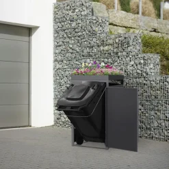 Mülltonnenbox mit Pflanzdach 1er bis 240 Liter 68x80x124 cm aus Stahl in Anthrazit-Holzoptik ML-Design