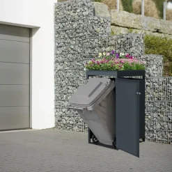 Mülltonnenbox mit Pflanzdach 1er bis 240L 68x80x124 cm aus Stahl in Anthrazit ML-Design