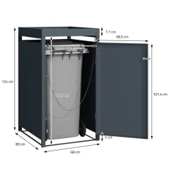 Mülltonnenbox mit Pflanzdach 1er bis 240L 68x80x124 cm aus Stahl in Eichenoptik ML-Design