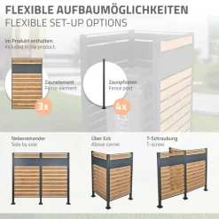Mülltonnenzaun 91x91x150 cm Anthrazit/Holzoptik aus Stahl ML-Design