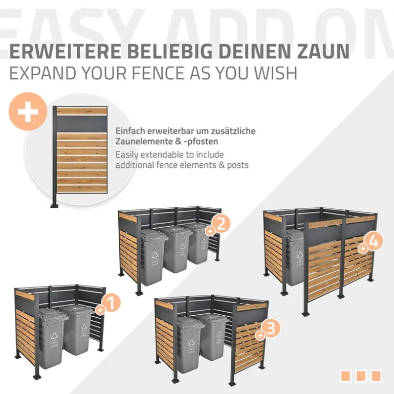 Mülltonnenzaun 91x91x150 cm Anthrazit/Holzoptik aus Stahl ML-Design