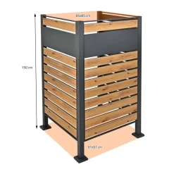 Mülltonnenzaun 91x91x150 cm Anthrazit/Holzoptik aus Stahl ML-Design