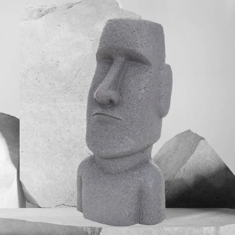 Moai Rapa Nui Kopf Figur 26,5x19x53,5 cm Grau aus Steinguss Kunstharz