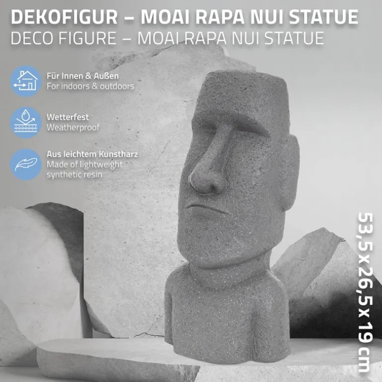 Moai Rapa Nui Kopf Figur 26,5x19x53,5 cm Grau aus Steinguss Kunstharz