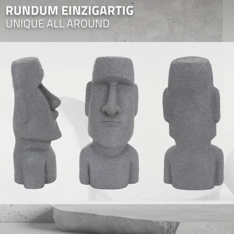 Moai Rapa Nui Kopf Figur 26,5x19x53,5 cm Grau aus Steinguss Kunstharz