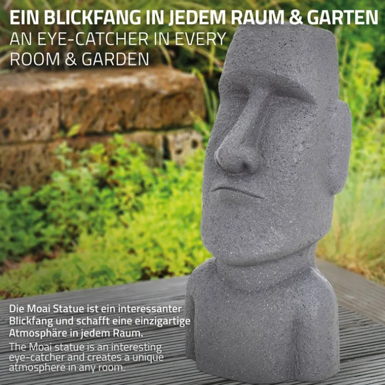 Moai Rapa Nui Kopf Figur 26,5x19x53,5 cm Grau aus Steinguss Kunstharz