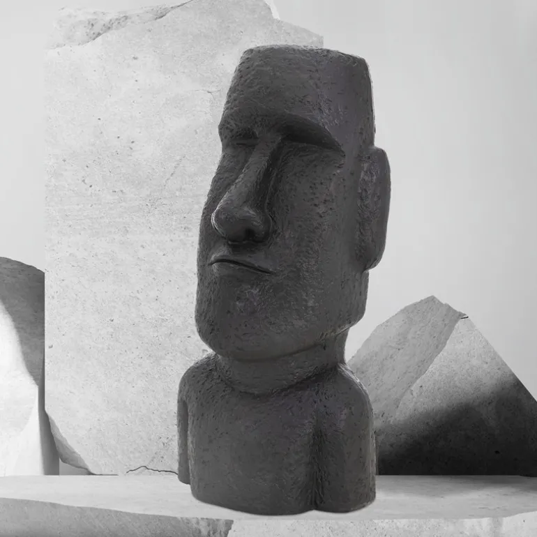 Moai Rapa Nuil Kopf Figur 26,5x19x53,5 cm Anthrazit aus Steinguss Kunstharz